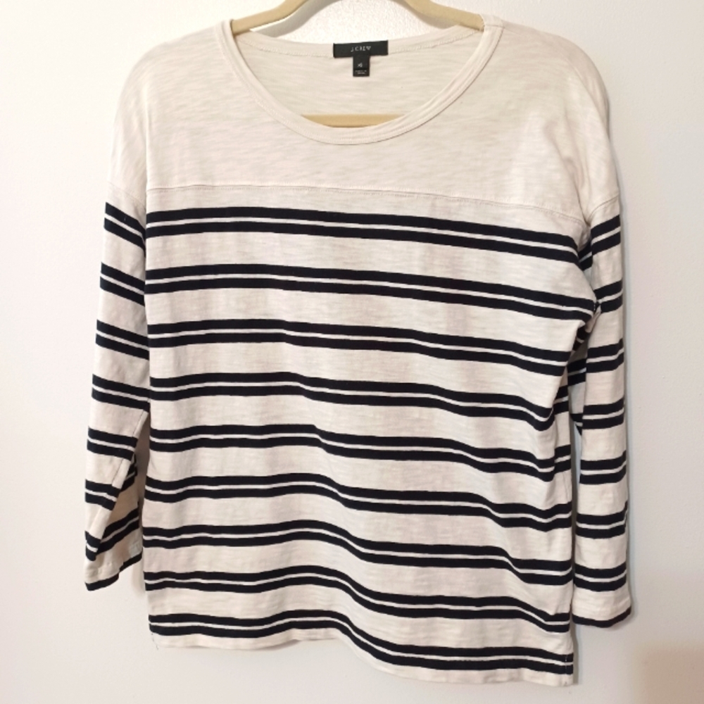 J. Crew Striped Long Sleeve Tee Cream Black Cotton XS